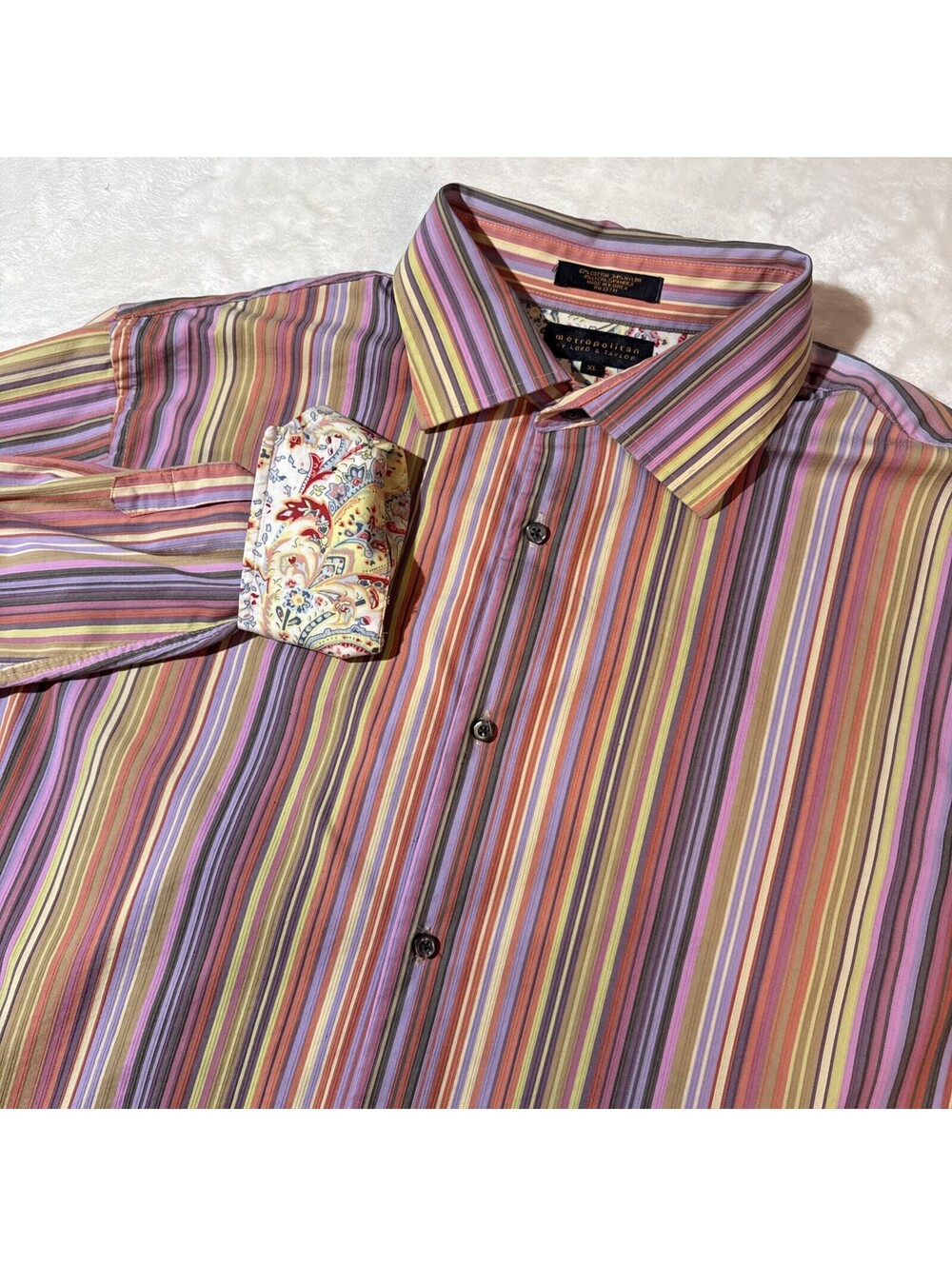 Metropolitan by Lord & Taylor Shirt Mens XL Multi Color Stripe Paisley Contra